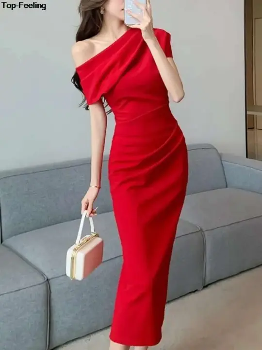 Elegante Vestido de Noche sin Hombros Moda de Verano Vestido de Graduación Coreana Slim de Un Pieza - 1