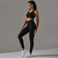 Conjunto de Yoga sin costuras para mujer, ropa deportiva para gimnasio, sujetador de entrenamiento, mallas para correr de cintura alta, para Fiess - details 6