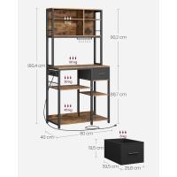 Estantería de Cocina con Multienchufe, Armario de Cocina con Estantes Ajustables, Cajón de Tela, 12 Ganchos, 40 x 100 x 180,4 cm, Estante de Microondas, Marrón Rústico y Negro - details 15