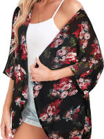 Kimono de gasa ligero con estampado Floral para mujer, cárdigan de manga corta, blusa holgada para la playa, talla grande - details 2