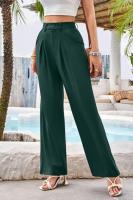 Pantalones de cintura alta para mujer, pantalones de vestir lisos a la moda, pantalones holgados de pierna recta para primavera y otoño - details 20