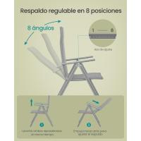Sillas Plegables de Jardín, Juego de 4, Silla de Exterior con Marco de Metal, Respaldo Reclinable en 8 Ángulos, Carga de 150 kg, Gris GCB30GY - details 4