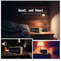 Reloj despertador de madera con luz nocturna, pantalla LED, espejo, reloj Digital de temperatura, reloj electrónico, mesa, Control de sonido, escritorio Digital - details 2