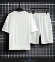 Traje De Verano Para Hombre Con Estampado De Waffle Conjunto Casual De Camiseta Y Shorts Color Sólido Talla Grande - details 4
