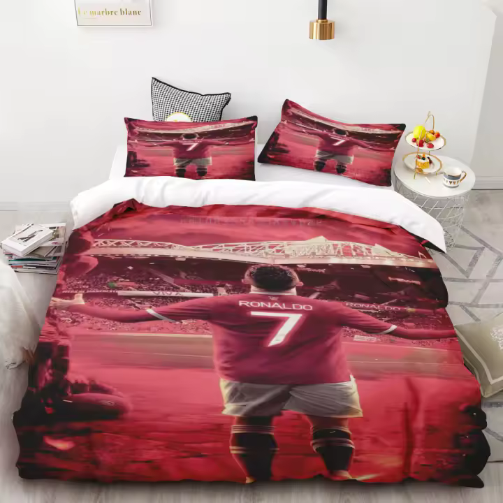 Conjunto de Funda de Edredón 3D con Estrella de Fútbol Ronaldo Ligero, Cómodo, Decoración de Dormitorio Doble - 1