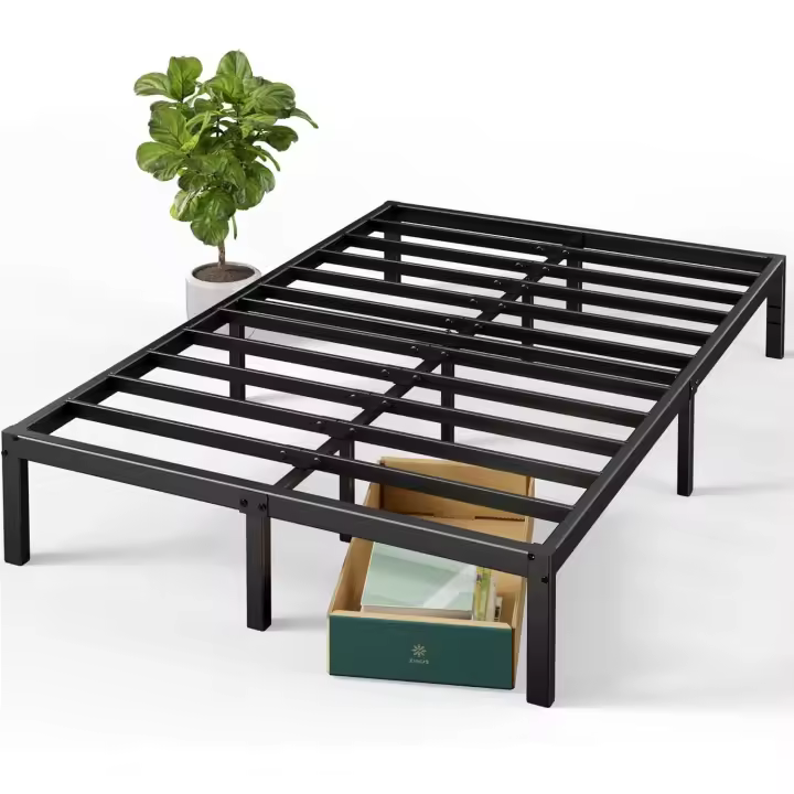 Cama 150x190 cm - Altura 36 cm con Almacenamiento Debajo de la Cama - Marco de la Cama de Plataforma de Metal - Negro - 1