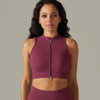 Hamidou-Sujetador deportivo con cremallera para mujer, Top de Yoga, chaleco de sudor, chaqueta de entrenamiento para correr, chaquetas sin mangas para correr, Tops cortos elásticos ajustados - details 6