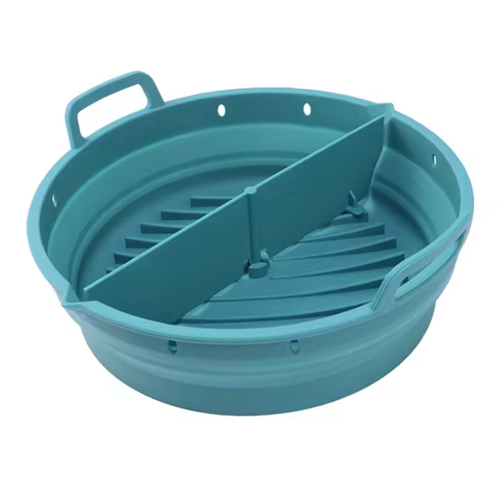 Plato de silicona para freidora de aire reutilizable, accesorios de cocina, herramienta plegable para freidora de aire de 8,5 pulgadas, molde para hornear azul - 1