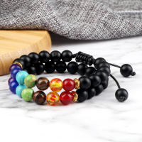 2 uds piedra Natural 7 Chakra curación con cuentas pulseras trenzadas ajustables hombres 8mm pulsera elástica de Lava mujeres Reiki joyería de Buda - details 1