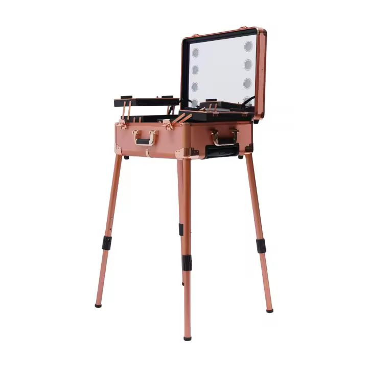 Estuche enrollable para maquillaje, almacenamiento de herramientas de maquillaje, organizador de viaje con luz LED y espejo - 1