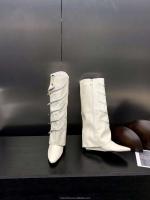 Señal de entrega 2024, nuevos zapatos de tacón inclinado a la moda con cremallera para mujer, botas de moto con parte inferior gruesa - details 7