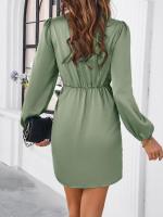 Vestido corto de manga larga con cuello en V para mujer, prenda de diseñador elegante, color sólido, novedad de primavera 2025 - details 10