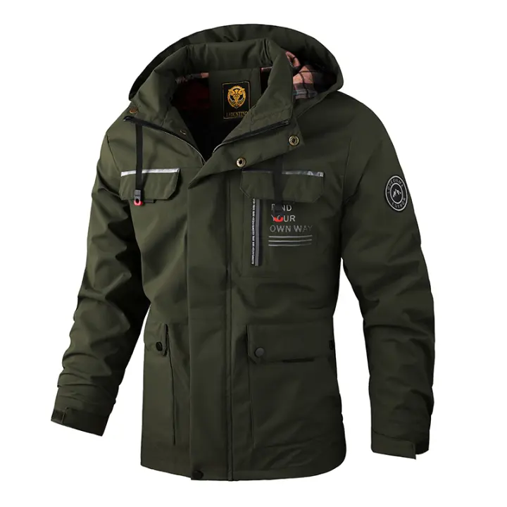 Chaqueta impermeable con capucha para hombre, abrigo informal a la moda, para exteriores, primavera y otoño - 1