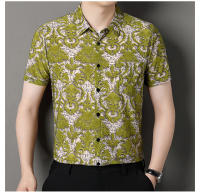 Novedad de verano, camisa de manga corta a la moda para hombre, camisa con solapa, top estampado de seda de hielo floral en relieve - details 3