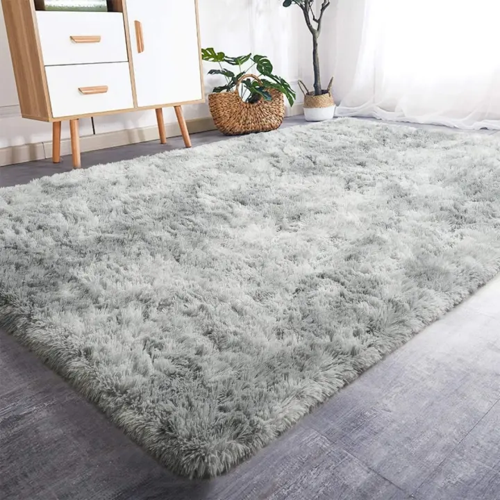 Alfombra Salón Pelo Largo Shaggy Alfombras de Habitacion Modernas Grandes Gris Alfombra Antideslizante Suave para Dormitorio Comedor Alfombra de Felpa (160 x 200 cm, Gris Blanco) - 1