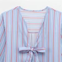 Camisa a rayas de popelina estilo dulce con cuello en V holgado 2025 decorada con lazo, novedades de verano, ropa de mujer - details 9