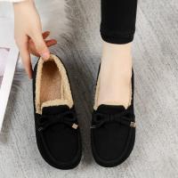Botas de nieve cálidas para mujer, mocasines informales de felpa, antifrío, con Nudo de mariposa para exteriores, zapatos de algodón para invierno - details 2