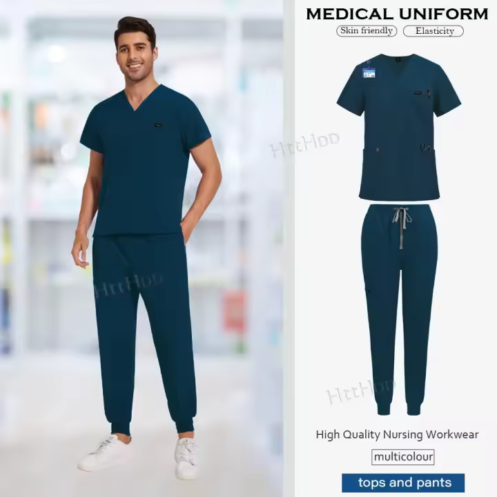 Conjuntos de uniformes médicos de enfermería, blusas de manga corta y pantalones, ropa de trabajo elástica y transpirable. - 1