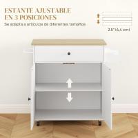 Carrito de cocina plegable, mueble auxiliar de cocina con ruedas, 2 puertas, cajón para especias, toallero y estante ajustable, 106x42x87 cm, blanco y roble - details 2
