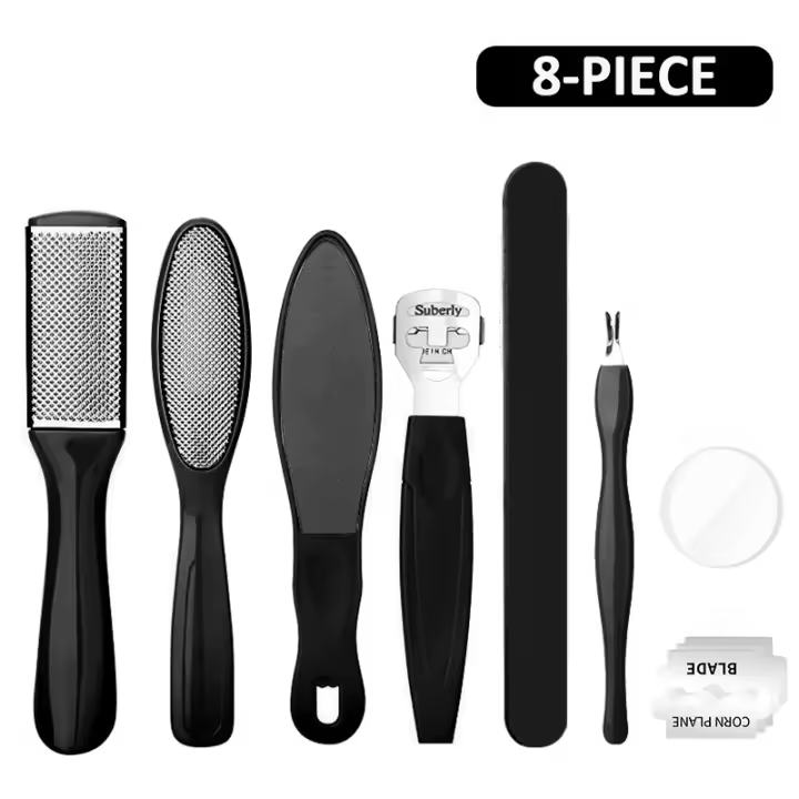 Cuidado de Pies Set de Pedicura con Cepillo de Raspado para Callos y Exfoliación Doble Cara de Acero Inoxidable 10 en 1 - 1