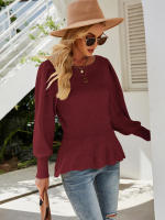 Suéter de manga farol para mujer, Jersey de punto con volantes, púrpura, elegante, moda coreana, Otoño e Invierno - details 6