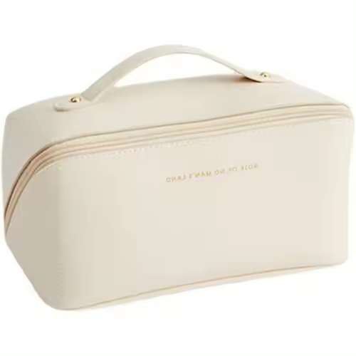 Bolsa de cosméticos de viaje de gran capacidad, bolsa de maquillaje portátil, impermeable, organizador para mujeres, bolsa de cosméticos de cuero multifuncional con asa y cremallera (23,5 x 10,5 x 11 - 1