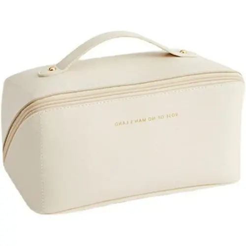 Bolsa de cosméticos de viaje de gran capacidad, bolsa de maquillaje portátil, impermeable, organizador para mujeres, bolsa de cosméticos de cuero multifuncional con asa y cremallera (23,5 x 10,5 x 11 - 1