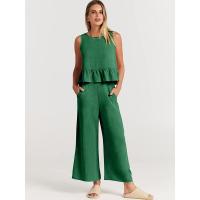 Conjunto casual de verano para mujer, top sin mangas plisado y pantalones cortos de pierna ancha - details 23