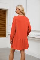Color sólido mujer manga larga Mini cuello redondo vestido elástico grueso vestidos cortos para mujeres moda elegante Chic en venta liquidación X - details 6