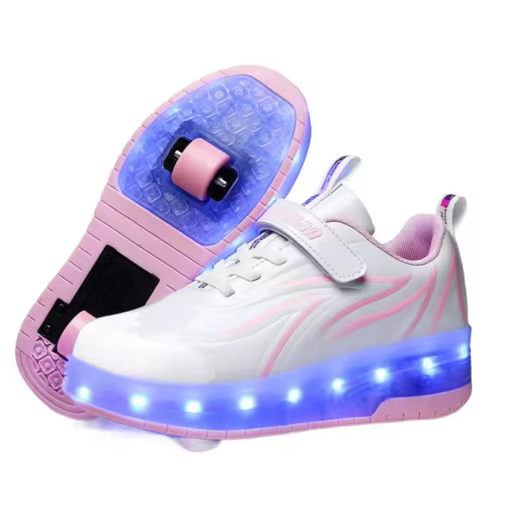 Zapatos y niñas recargados por USB zapatillas deportivas luminosas negras de dos ruedas patinete zapatos para niños LED - 1