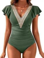 Traje de baño sexy de una pieza con ribete de encaje, traje de baño con volantes, ropa de playa para mujer, traje de baño al aire libre 2024 - details 7
