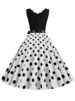 Dot print summer women elegant vintage party casual sleevelss a line dress - details 3