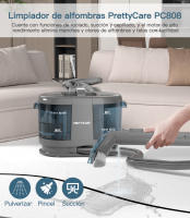 Aspiradora para alfombras PrettyCare PC808, aspiradora para tapicería con rociador de agua, 3 en 1, rocía/limpia/aspira, succión de 15 KPA, quitamanchas para mascotas/limpia autos, 30 minutos, con tanques de agua limpia/sucia, manguera de 1,4 m - details 2