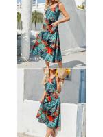 Vestido midi largo de mujer con cintura alta, liguero, chaleco, falda estampada, bolsillo, ideal para uso diario. - details 7