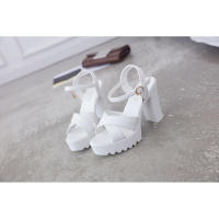 Nuevas sandalias de tacón alto con tacones gruesos, plataforma impermeable, combinación versátil de correas finas, cuero suave de verano cómodo - details 7