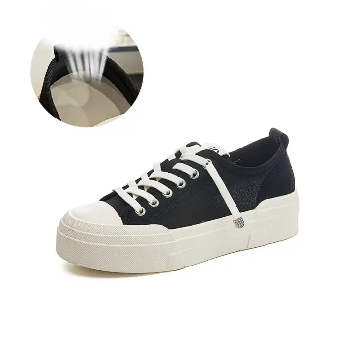 Malla transpirable pequeños zapatos blancos nuevos zapatos individuales casuales de las mujeres plataforma zapatos de tablero de color sólido zapatos de mujer versátiles - 1