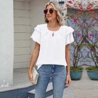 Tops elegantes de Color sólido para mujer, blusa holgada de manga corta, nueva camisa de gasa con cuello redondo para mujer - details 5