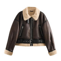 Chaqueta de piel sintética de oveja para mujer, abrigo forrado de Sherpa grueso con solapa, abrigo de motorista - details 3