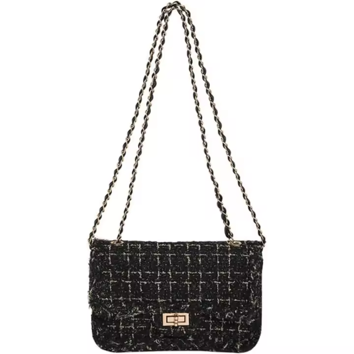 Bolso cuadrado de tweed a cuadros para mujer, bolso de hombro acolchado y bordado de lujo de gran capacidad - 1