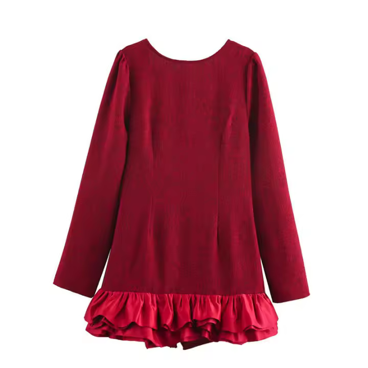 Vestido largo elegante con mangas grandes, tejido elástico fino, moda de primavera con dobladillo elegante para mujer - 1
