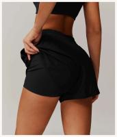 Yoga mujeres Fiess correr ciclismo transpirable deportes cintura alta entrenamiento gimnasio pantalones cortos bolsillo falso dos piezas - details 12