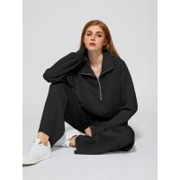 Conjunto casual de dos piezas para mujer: sudadera extragrande con media cremallera y pantalones deportivos de pierna ancha - details 27