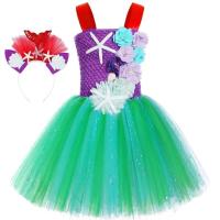 Vestido de sirena para niñas, vestido de fiesta de princesa de Halloween, falda tutú de tul de malla arcoíris, escala de pez de lentejuelas tres - details 24