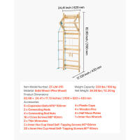 Escalera Sueca SucceBuy para Gimnasio en Pared, Equipo de Ejercicio y Juego Interior 4 en 1, Barras de Gimnasia de Madera Ajustables de 8 Niveles, Capacidad de 220 lbs, Set de Escalada Interior con Anillos, Barra de Dominadas, Escalera de Cuerda y Escaler - details 5