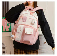 Mochila escolar para niñas adolescentes con diseño de conejo lindo, mochila de moda con contraste de colores, mochila fresca par - details 0