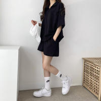 Traje deportivo de mujer con cremallera de color sólido, verano 2025, nuevo, holgado, delgado, top y pantalones cortos casuales de dos piezas. - details 5