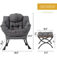 Silla perezosa con otomana, silla moderna con reposabrazos y bolsillo lateral, sillón de lectura con reposapiés para espacios pequeños, color verde afelpado - details 16