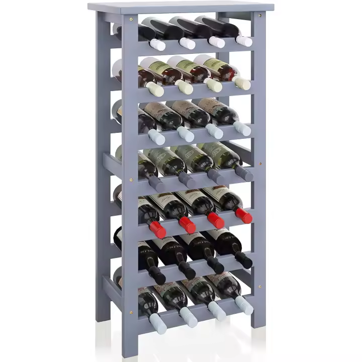 Botellero de Bambú Soporte para 28 Botellas con Parte Superior de Mesa - 1
