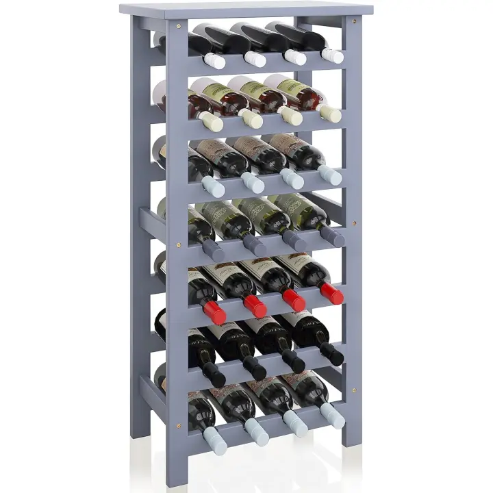 Botellero de Bambú Soporte para 28 Botellas con Parte Superior de Mesa - 1