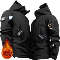 Conjunto táctico de invierno para hombre, traje militar impermeable a prueba de viento para exteriores, chaquetas con capucha de concha suave con múltiples bolsillos, pantalones de trabajo de piel de tiburón - details 3